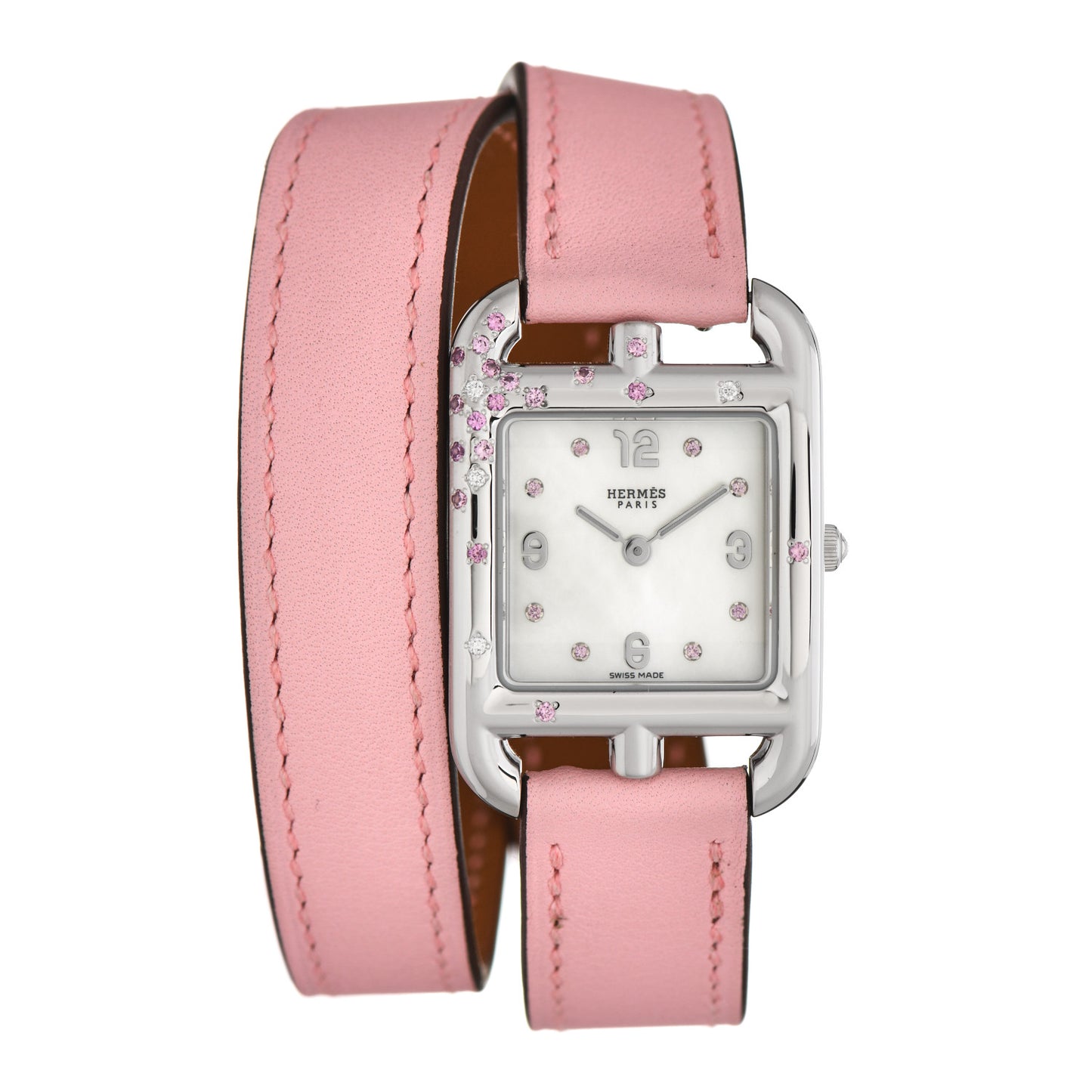 Stainless Steel Swift Diamond Pink Sapphire Mother of Pearl 23mm Cape Cod Double Tour Quartz Watch Rose Sakura