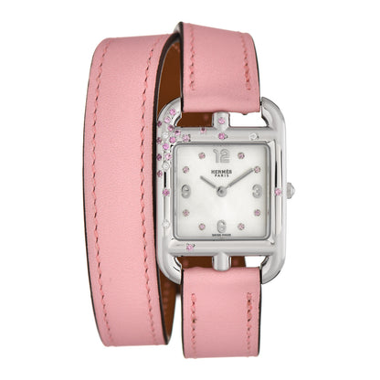 Hermes Stainless Steel Swift Diamond Pink Sapphire Mother of Pearl 23mm Cape Cod Double Tour Quartz Watch Rose Sakura 1 of 5