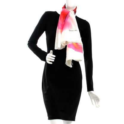 Chanel Cotton Camellia Watercolor Flower Scarf Pink 2 of 6