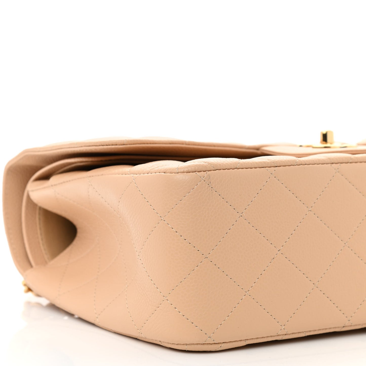 Caviar Quilted Jumbo Double Flap Beige