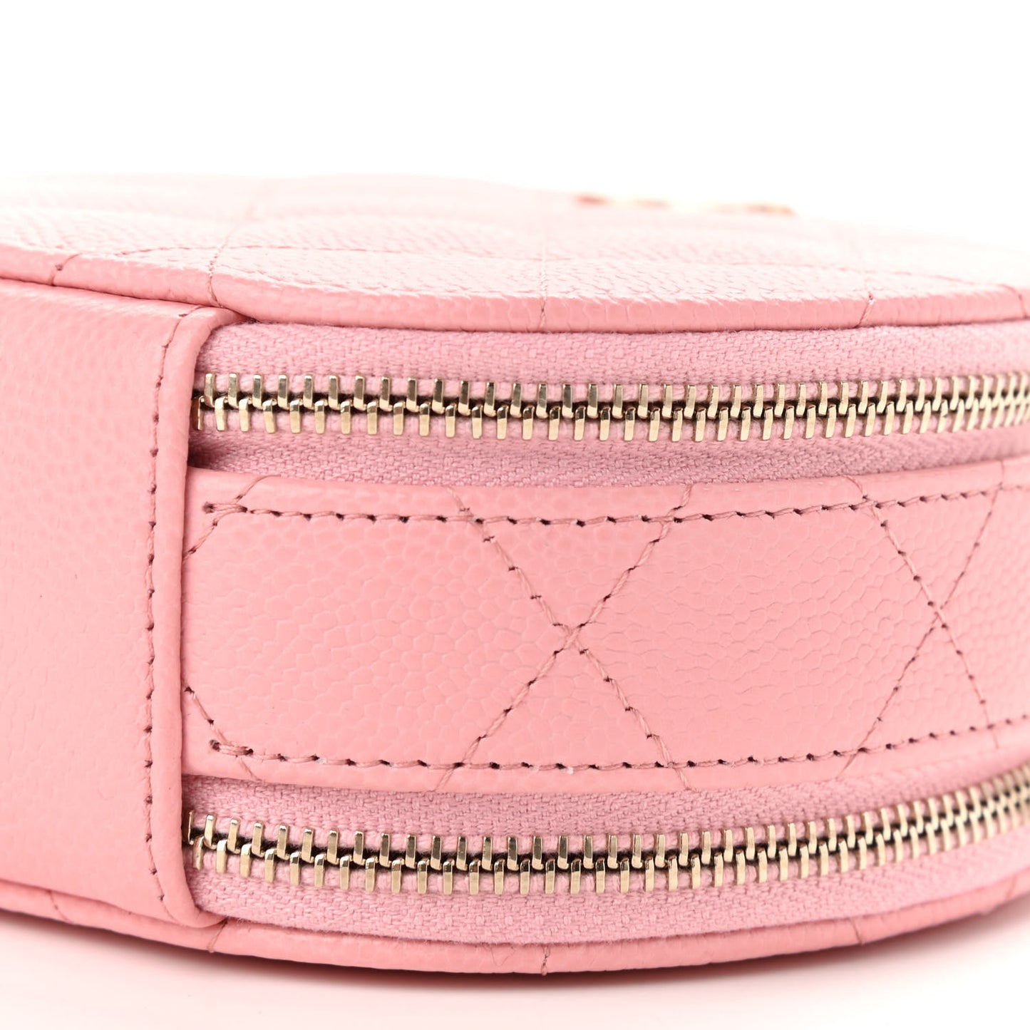 Caviar Quilted Round Handle With Care Vanity With Chain Pink