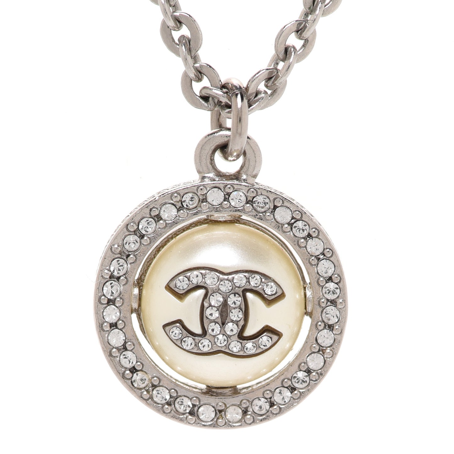 Pearl Crystal CC Necklace Silver