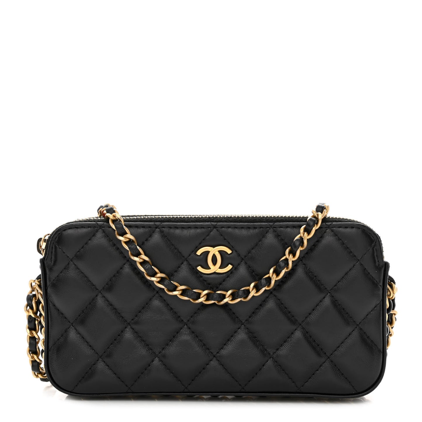 Lambskin Quilted Small Clutch With Chain Black