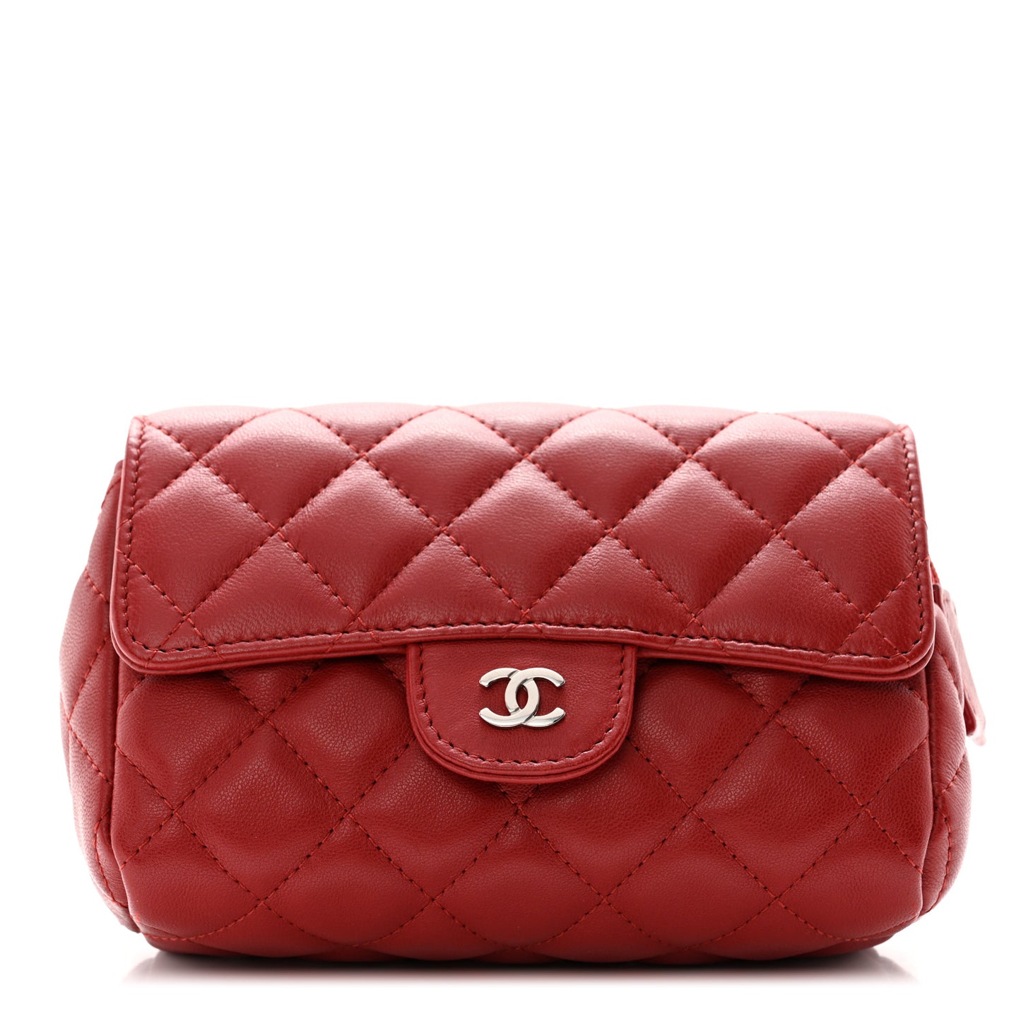 Lambskin Quilted Flap Cosmetic Case Red