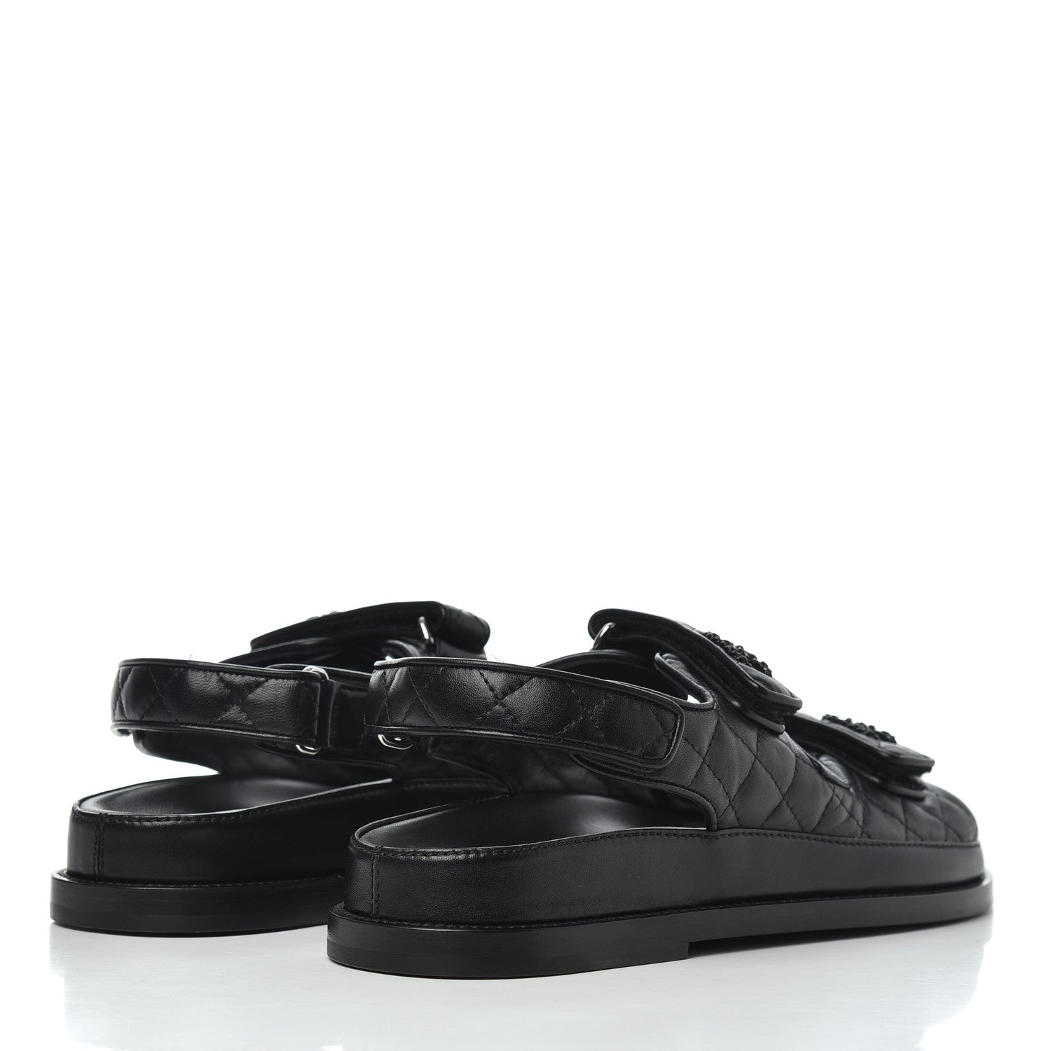 Chanel Lambskin Quilted Velcro Dad Sandals 38.5 Black 4 of 9