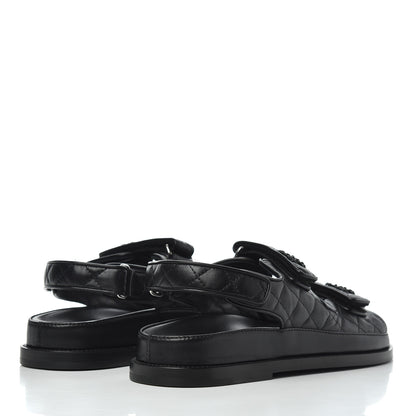 Chanel Lambskin Quilted Velcro Dad Sandals 38.5 Black 4 of 9