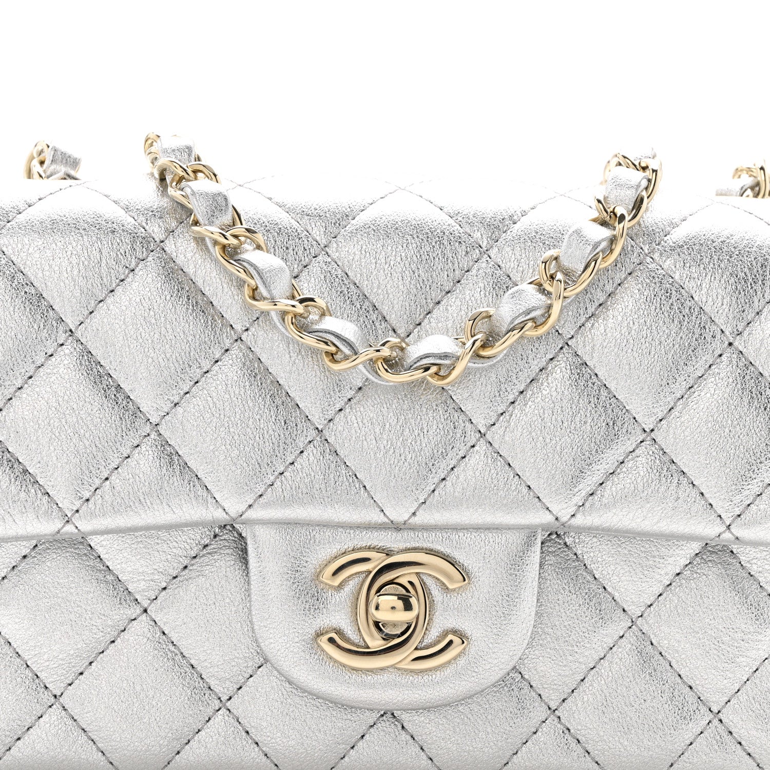 Chanel Metallic Calfskin Quilted Mini Rectangular Flap Silvery 8 of 13