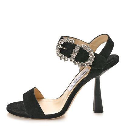 Jimmy Choo Suede Crystal Sereno 100 Sandals 39 Black 1 of 10