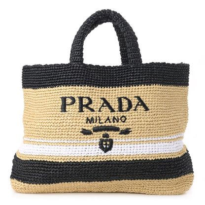 Prada Raffia Logo Tote Naurale Black 1 of 9