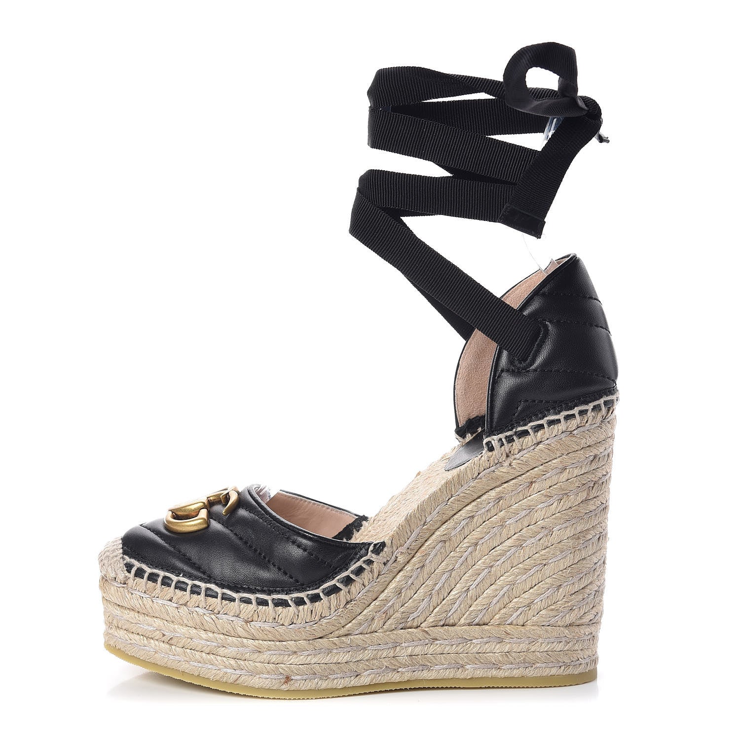 Gucci Nappa Matelasse GG Marmont Ankle Wrap Platform 35/120mm Espadrille Wedges 34 Black 1 of 11
