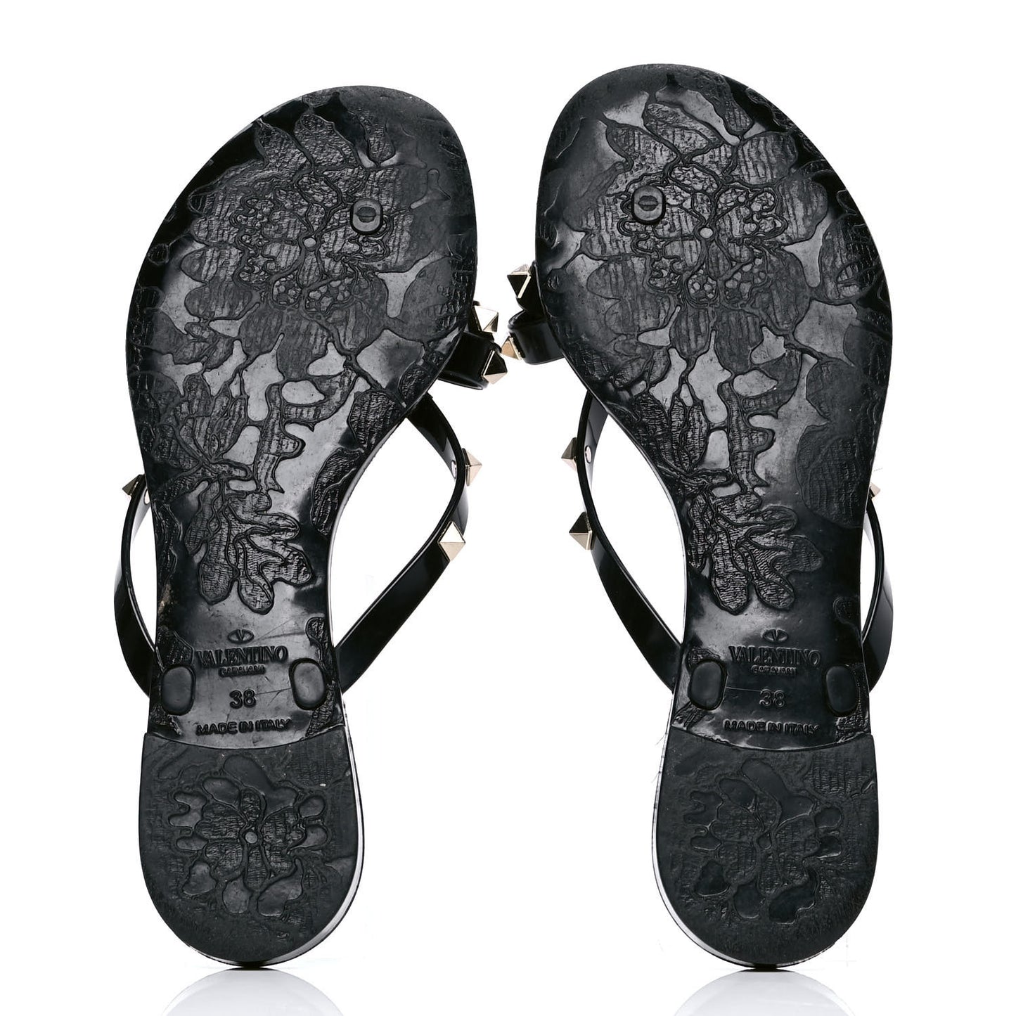 PVC Jelly Rockstud Bow Thong Sandals 38 Black