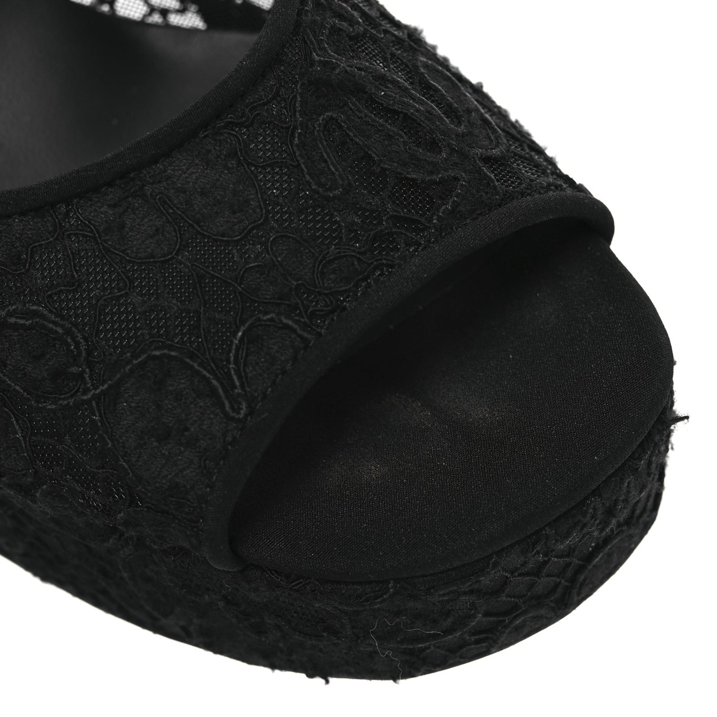 Cotton Lace CC Platform Sandals 36.5 Black
