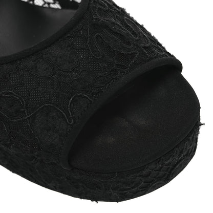 Chanel Cotton Lace CC Platform Sandals 36.5 Black 12 of 13