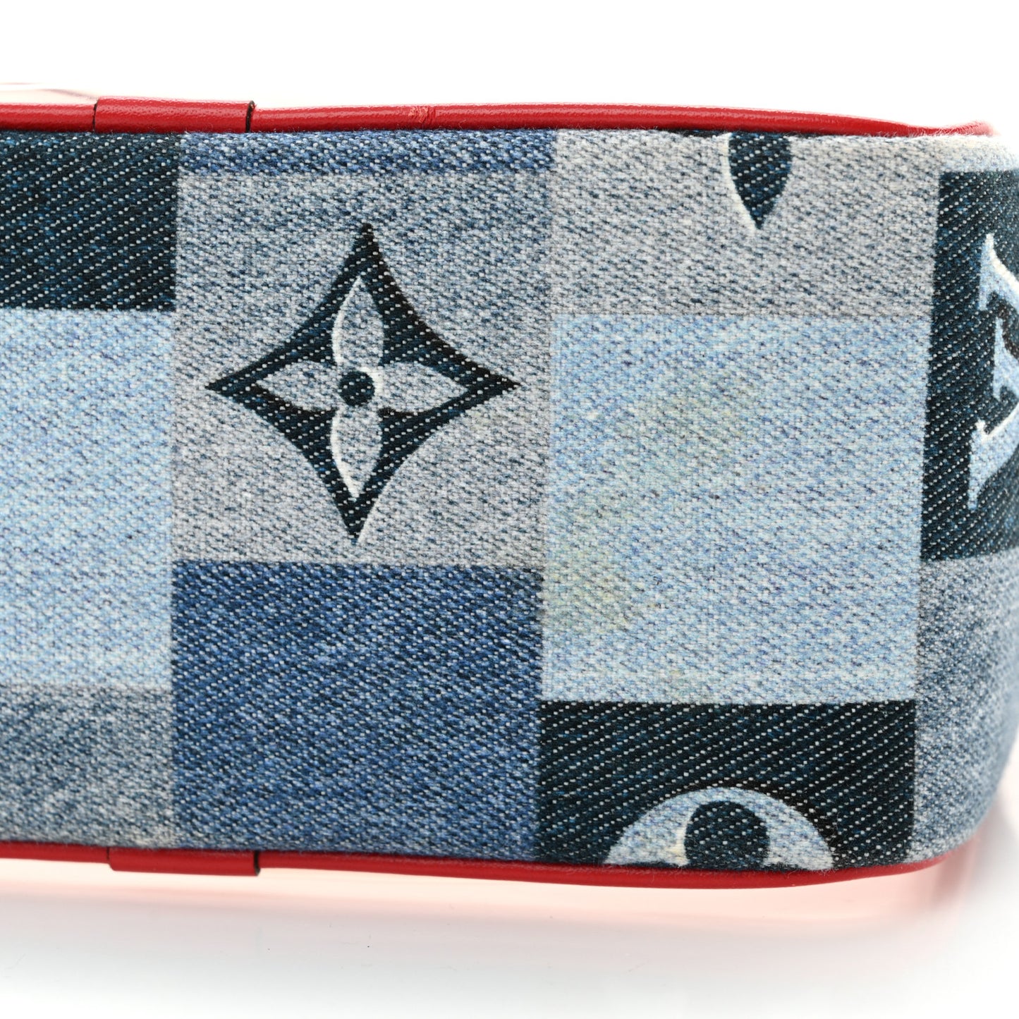 Denim Damier Monogram Patchwork PVC Beach Pouch Blue Rouge