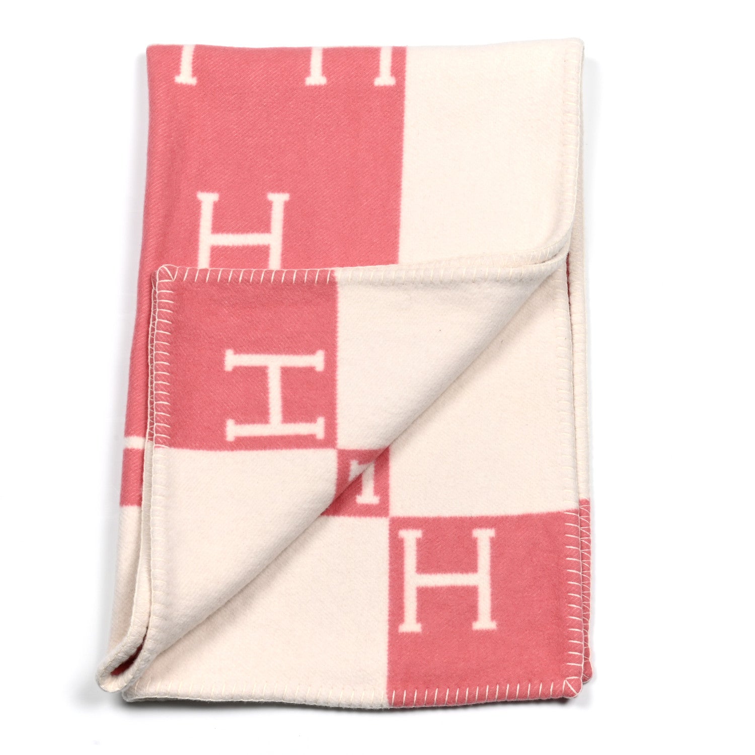 Hermes Wool Cashmere Avalon Baby Blanket Rose Airelle White 2 of 9
