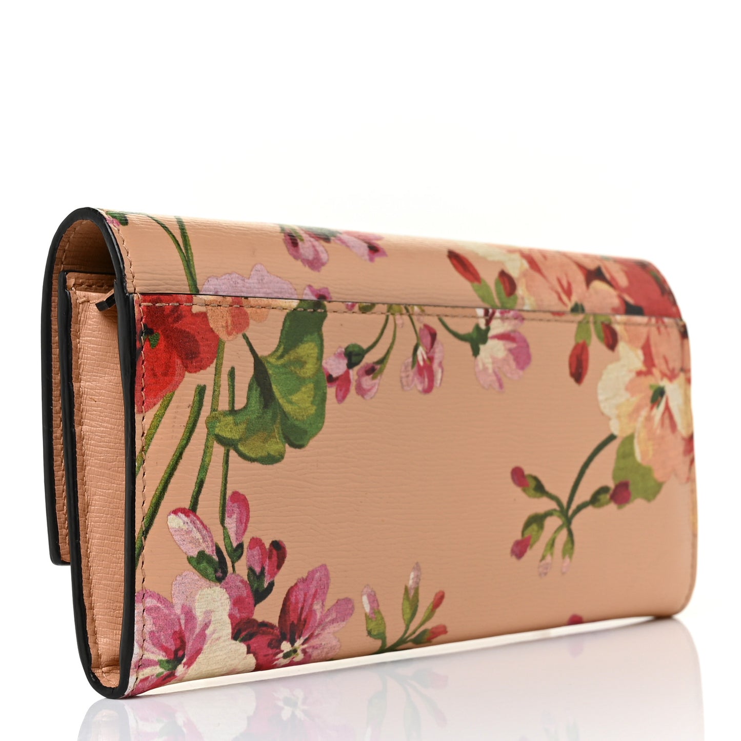 Calfskin Blooms Print Continental Wallet Pink Apricot Multicolor