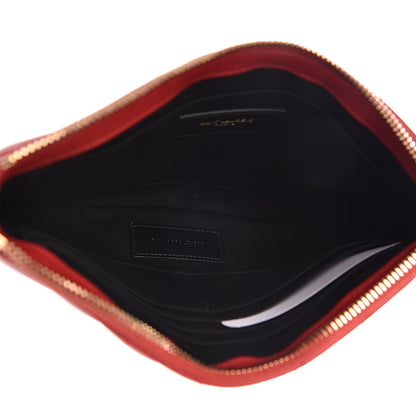 Saint Laurent Calfskin Matelasse Chevron Monogram A5 Wristlet Red 4 of 7