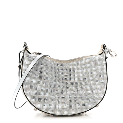 Fendi Crystal Vitello Laminato Suede FF Mini Fendigraphy Hobo Bag Grey 1 of 13