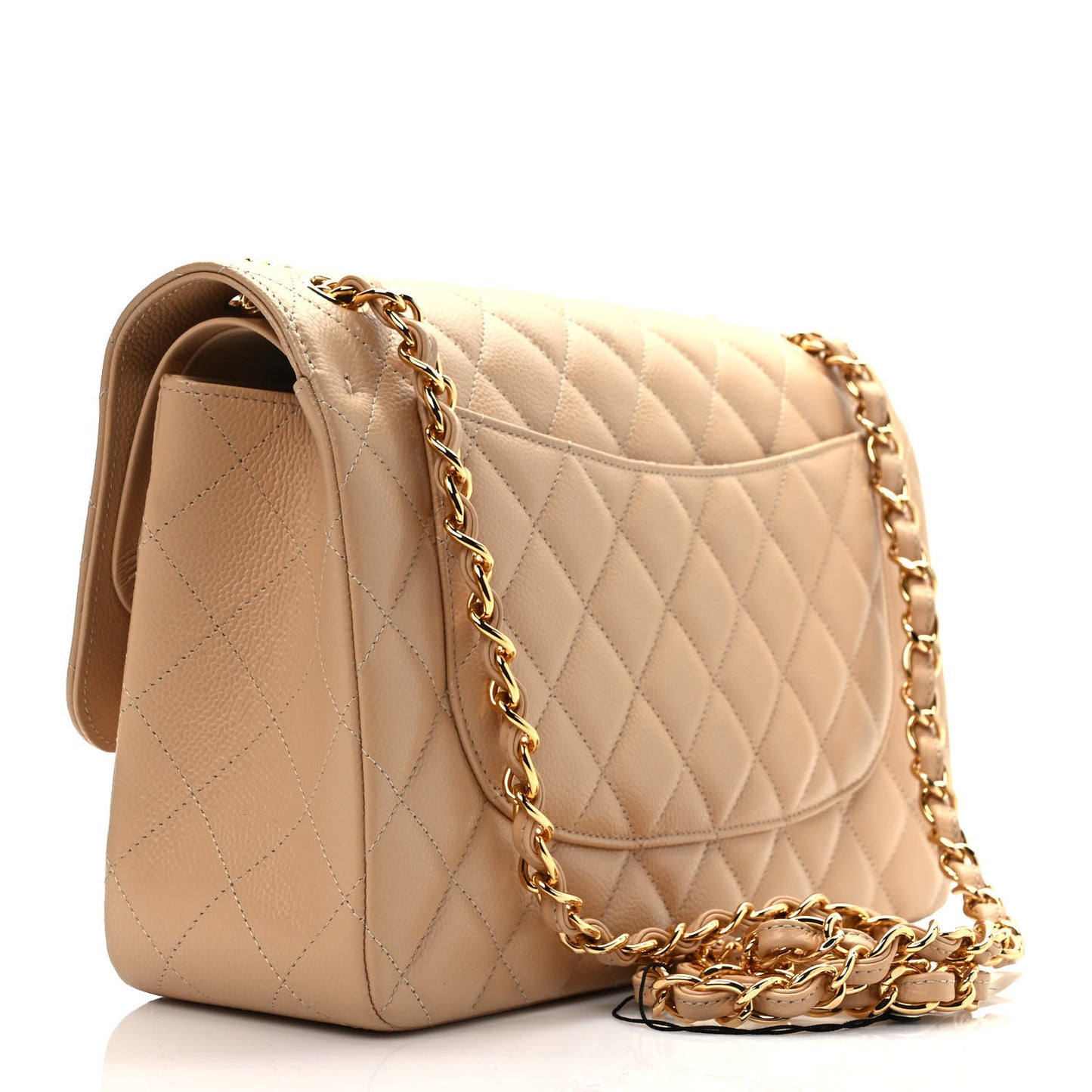 Caviar Quilted Jumbo Double Flap Beige