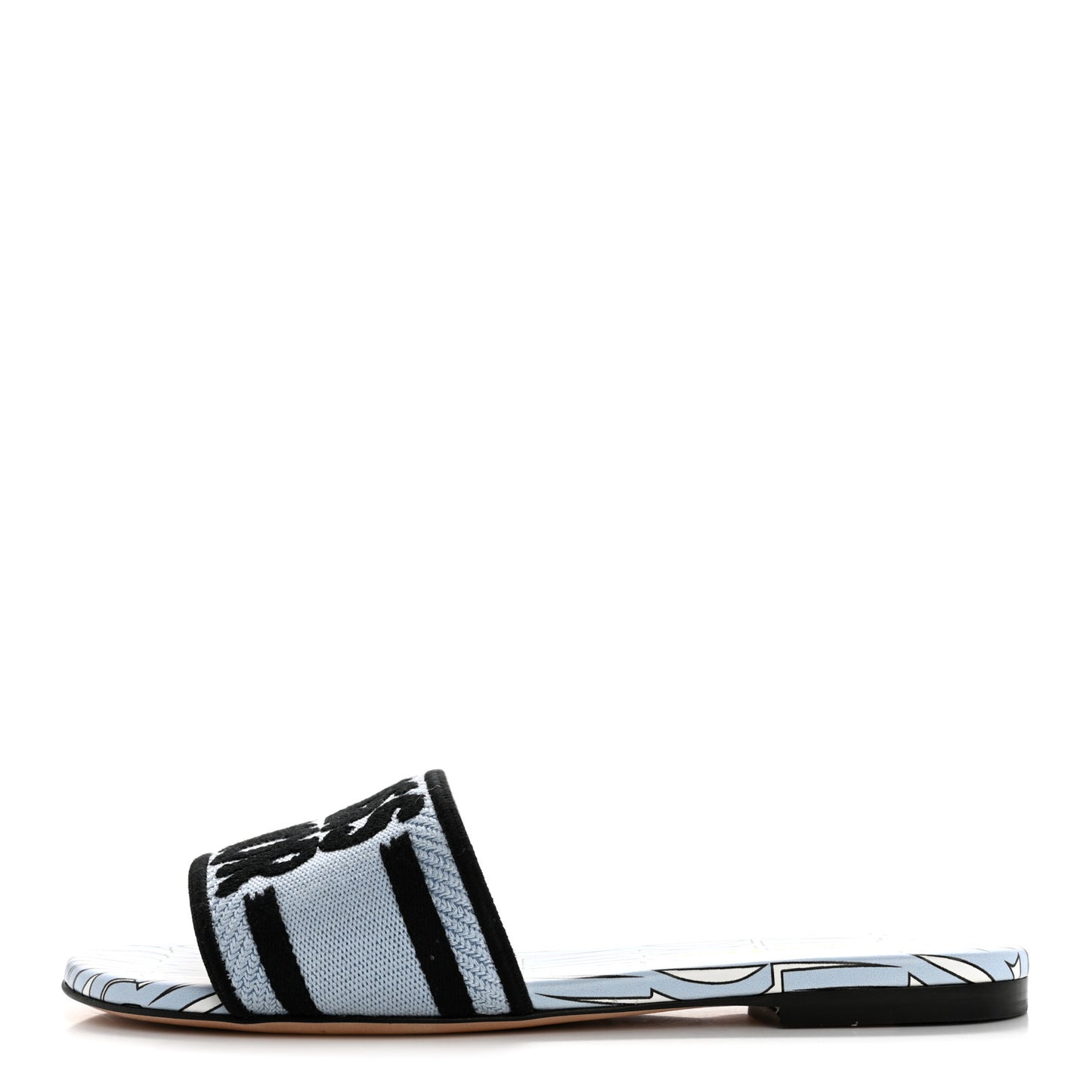 Canvas Embroidered Miss Dior Allover Dway Flat Slide Sandals 36 Azure Pale