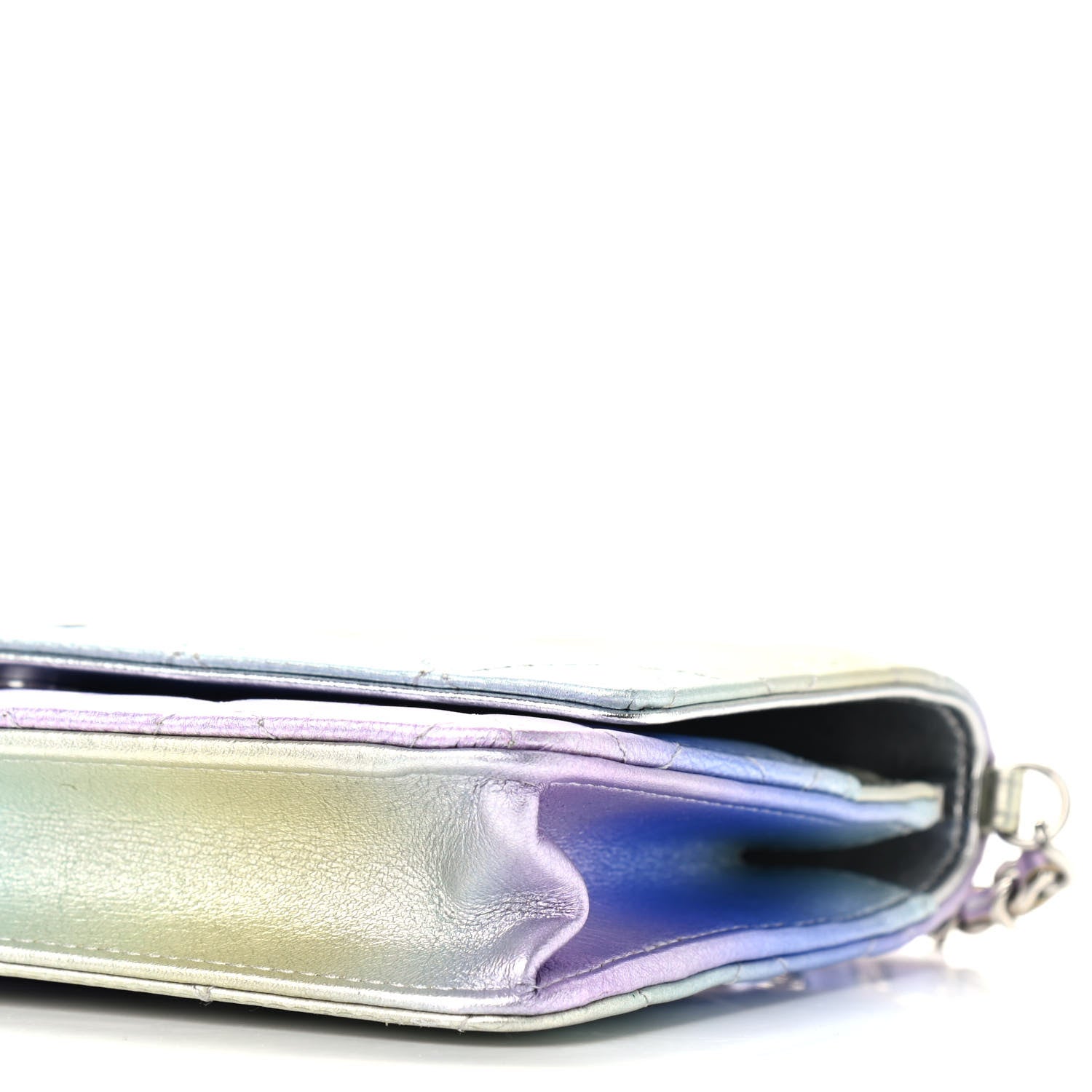 Chanel Gradient Metallic Calfskin Quilted Wallet On Chain WOC Silver Blue Yellow Purple 10 of 10