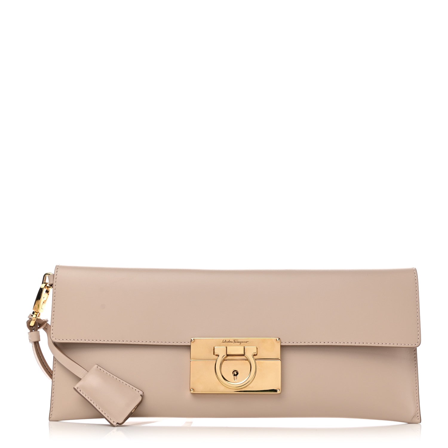 Salvatore Ferragamo Nuage Calfskin Afef Lock Story Gancini Clutch Beige 1 of 7