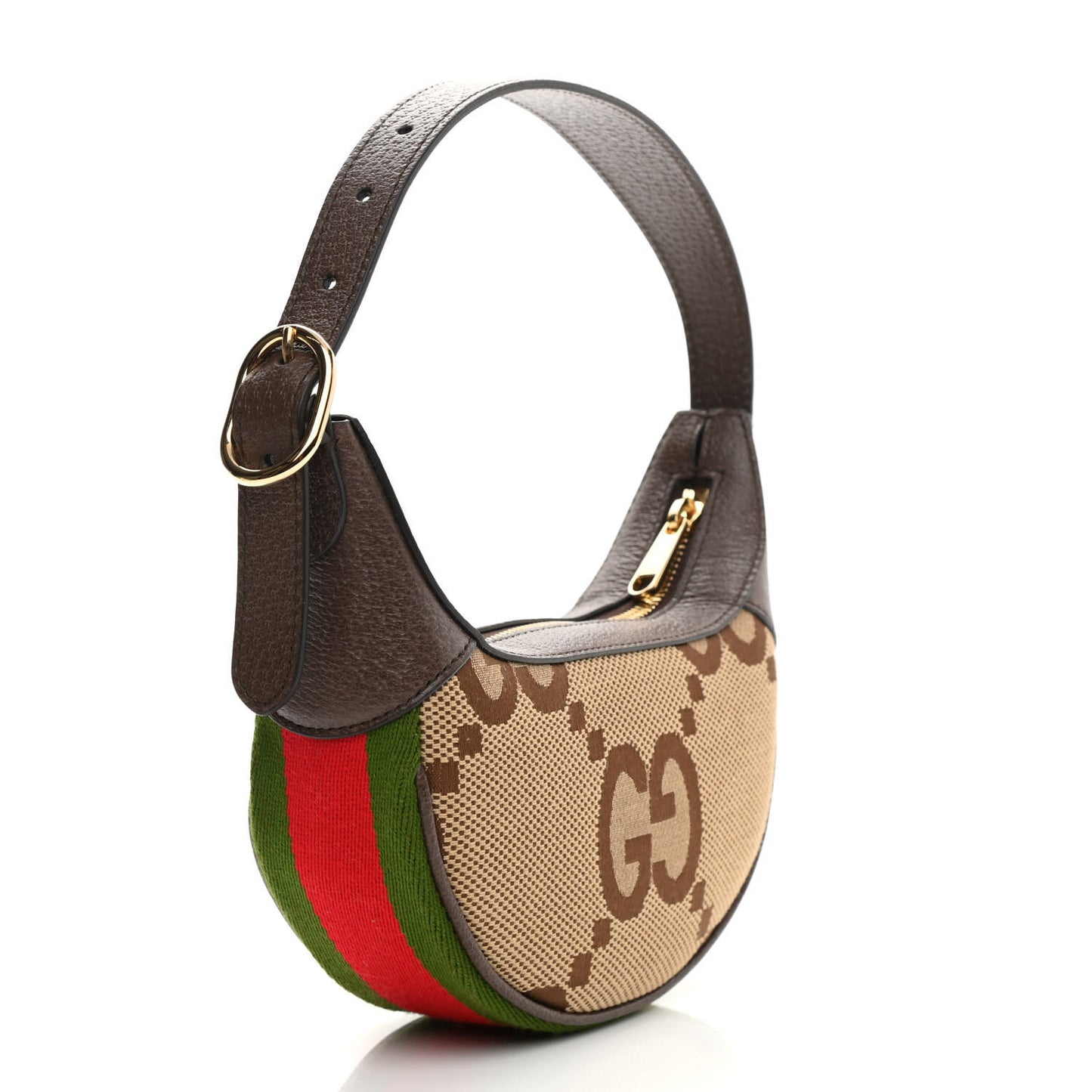 Monogram Jumbo GG Textured Dollar Calfskin Web Mini Ophidia Half Moon Hobo Camel Ebony New Acero