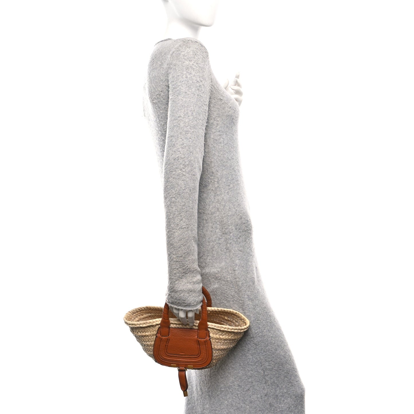 Raffia Small Grain Calfskin Mini Marcie Basket Tan