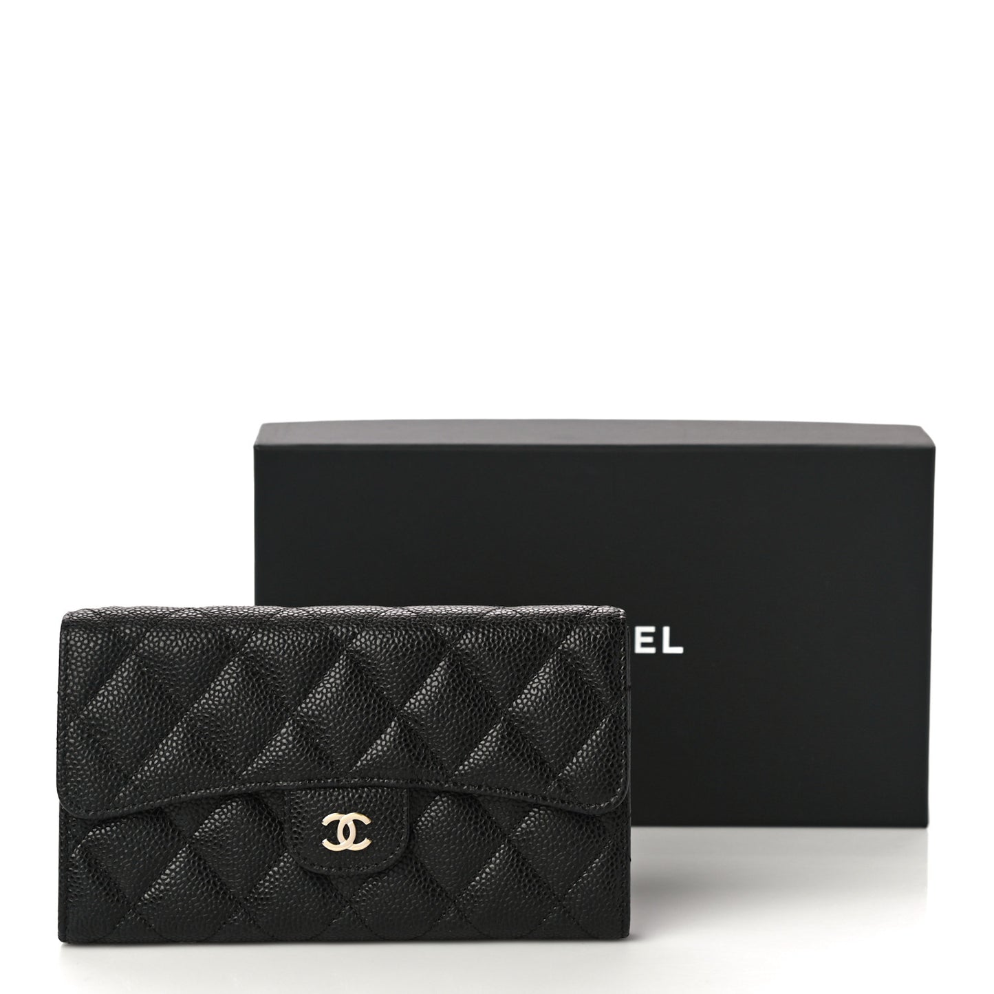 Caviar Quilted Large Flap Wallet Black