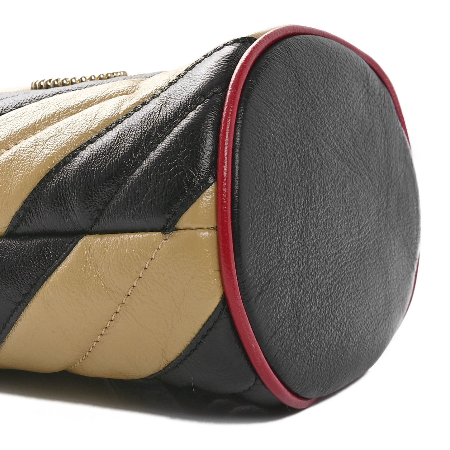 Azalea Calfskin Matelasse Diagonal Patchwork Mini Torchon GG Marmont 2.0 Bucket Bag Black Beige Romantic Cerise