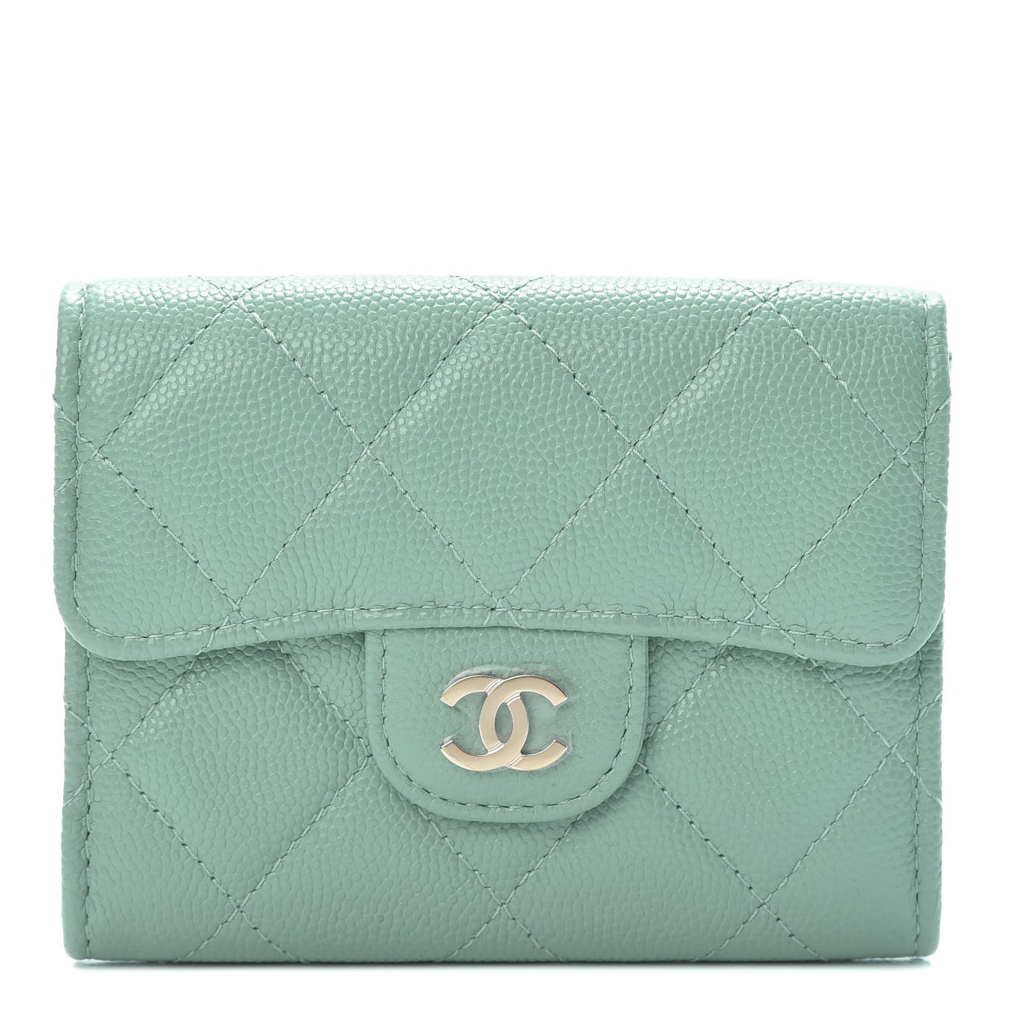 Caviar Quilted Flap Card Holder Wallet Light Blue
