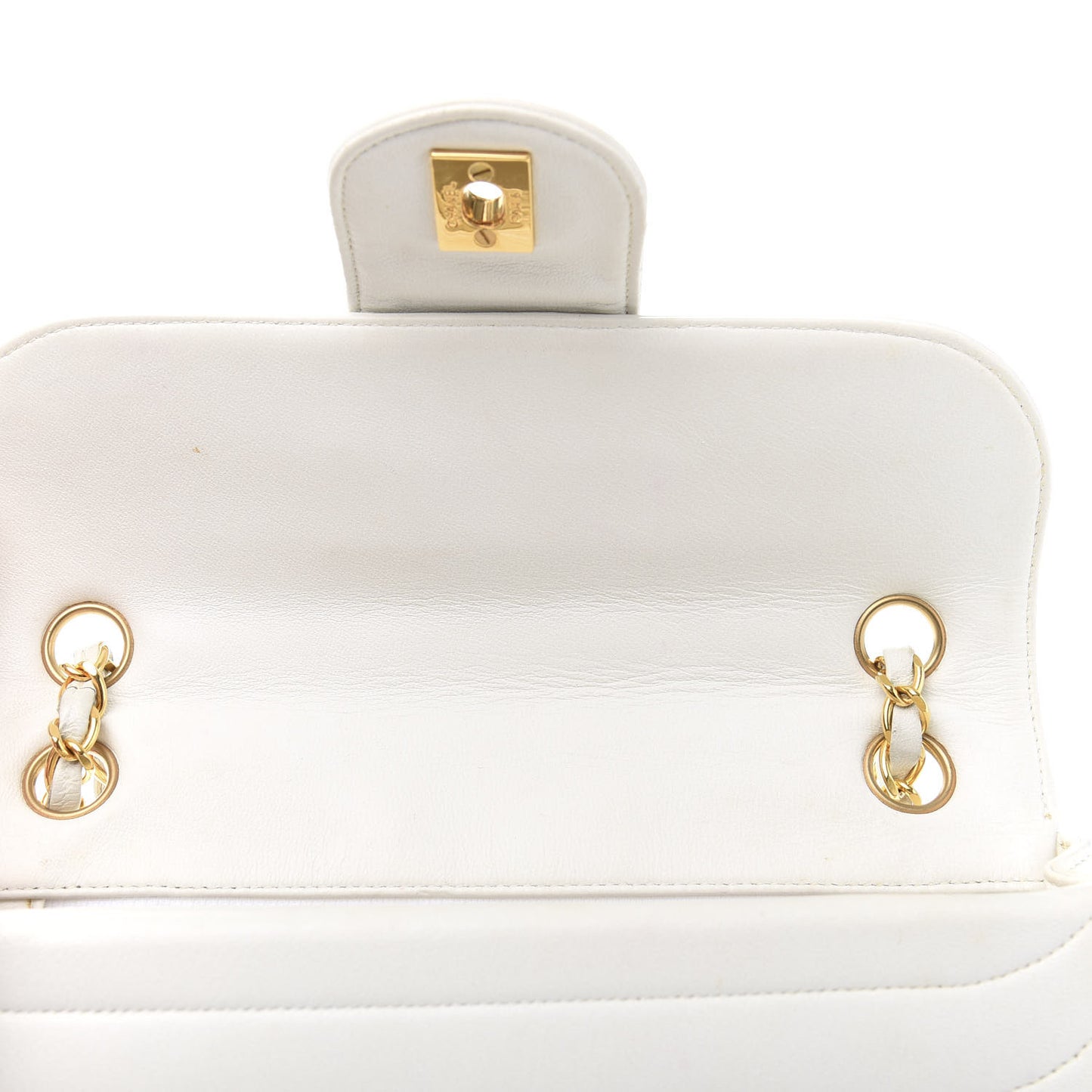 Lambskin Horizontal Quilted Small Double Flap White