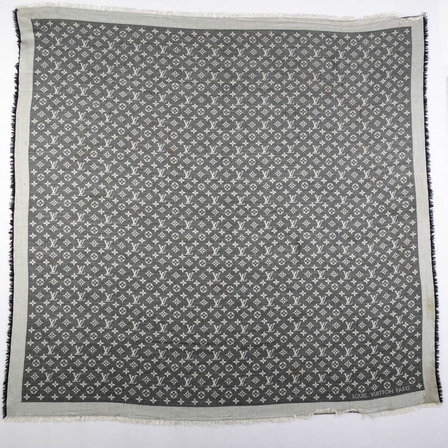Wool Silk Monogram Denim Shawl Black