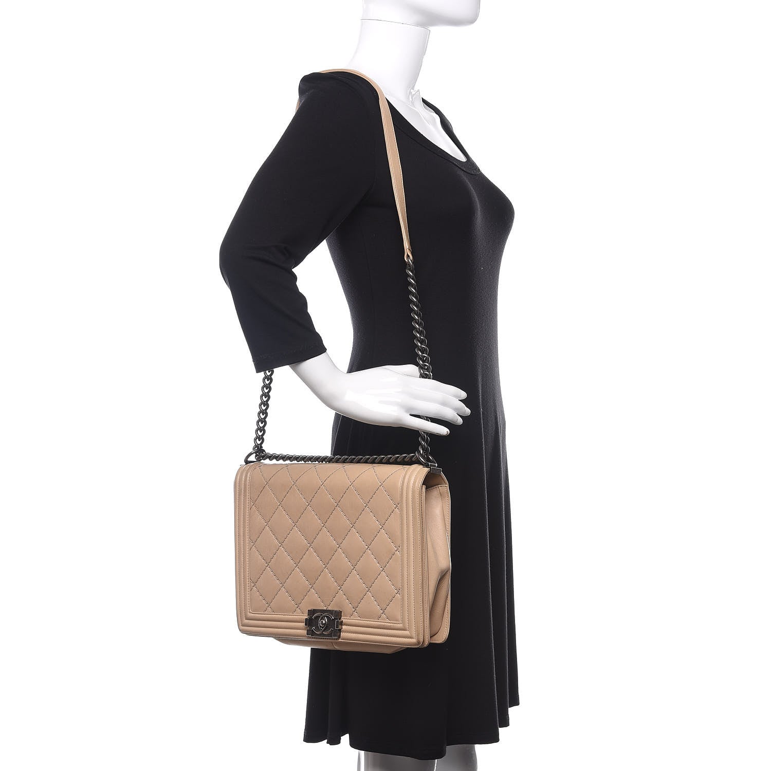 Chanel Calfskin Double Stitch Large Boy Flap Beige 2 of 21