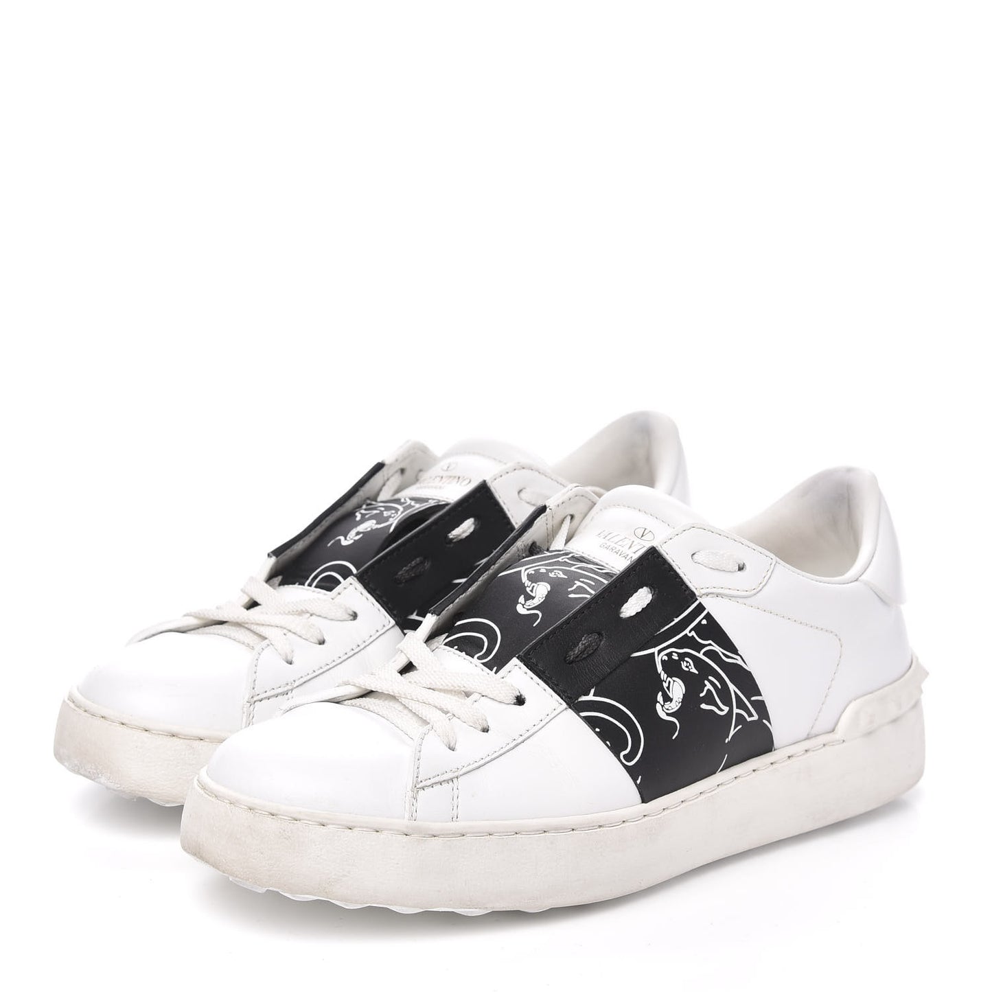 Calfskin Panther Womens Rockstud Open Sneakers 39 White