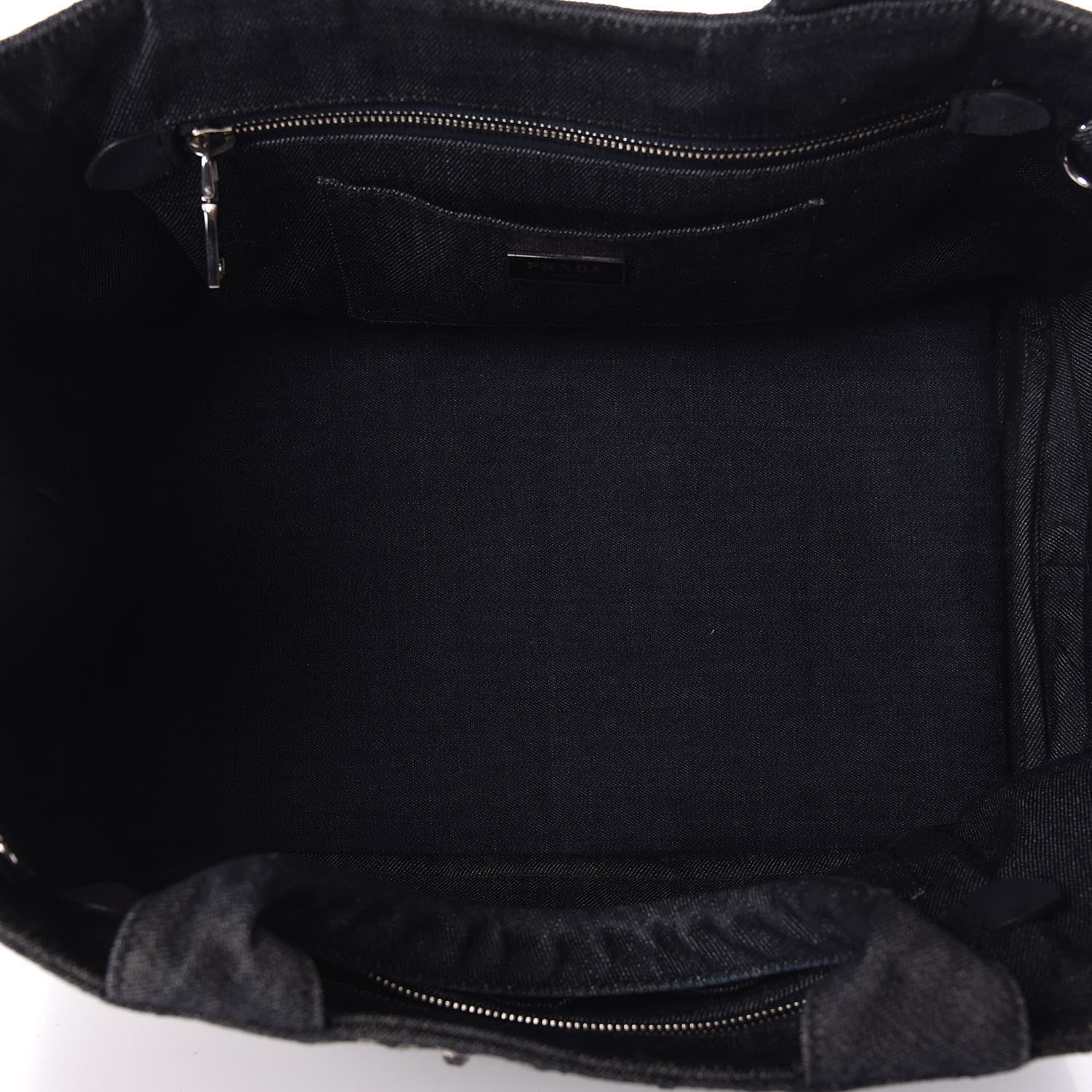 Prada Denim Crystal Studded Canapa Tote Black 5 of 11