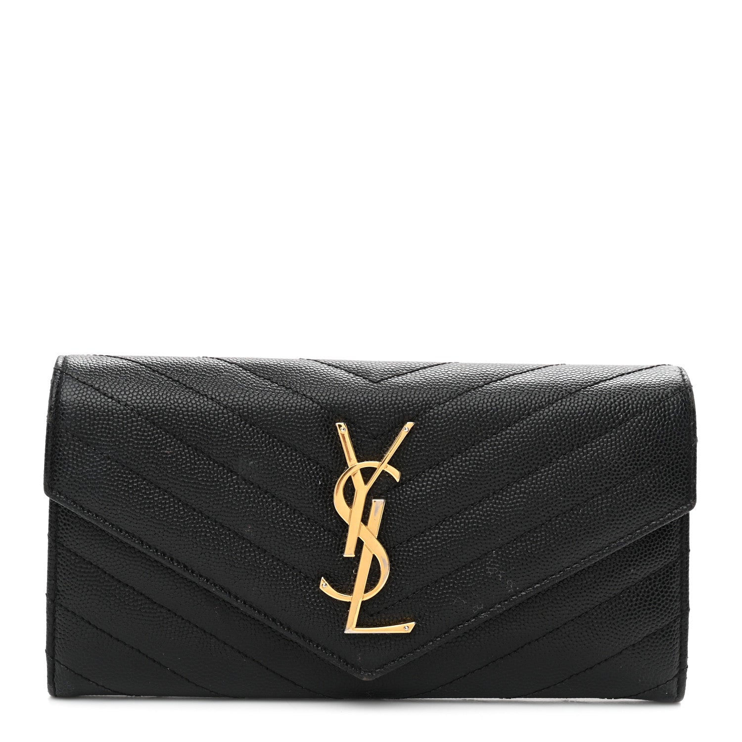 Saint Laurent Grain De Poudre Matelasse Chevron Monogram Flap Wallet Black 1 of 7