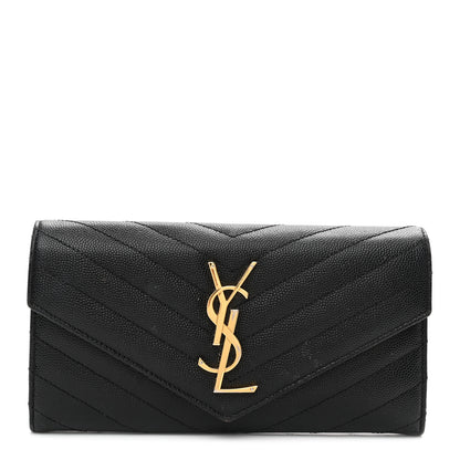 Saint Laurent Grain De Poudre Matelasse Chevron Monogram Flap Wallet Black 1 of 7