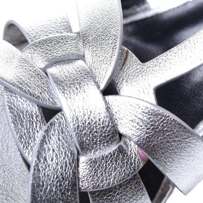 Saint Laurent Metallic Calfskin Tribute 105 Platform Sandals 39 Silver 9 of 11