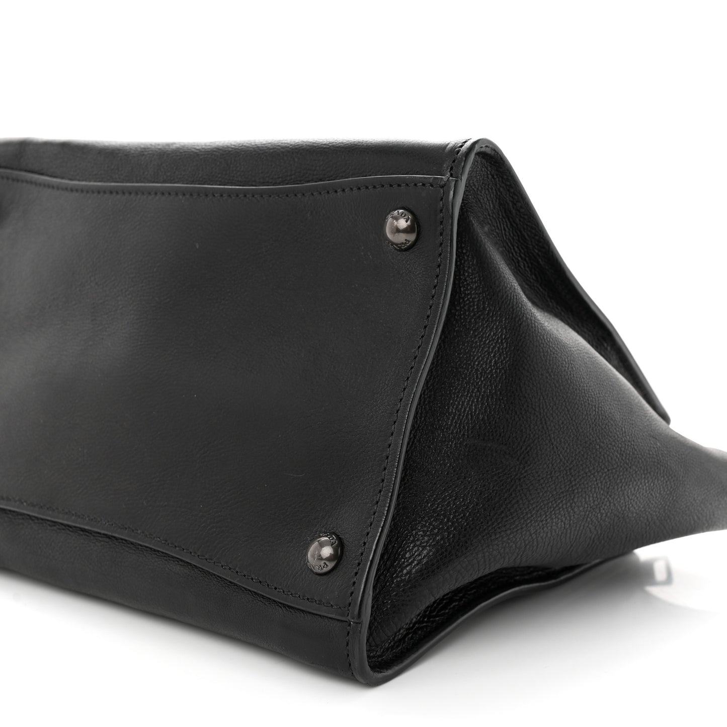 Glace Calf Small Twin Pocket Tote Black