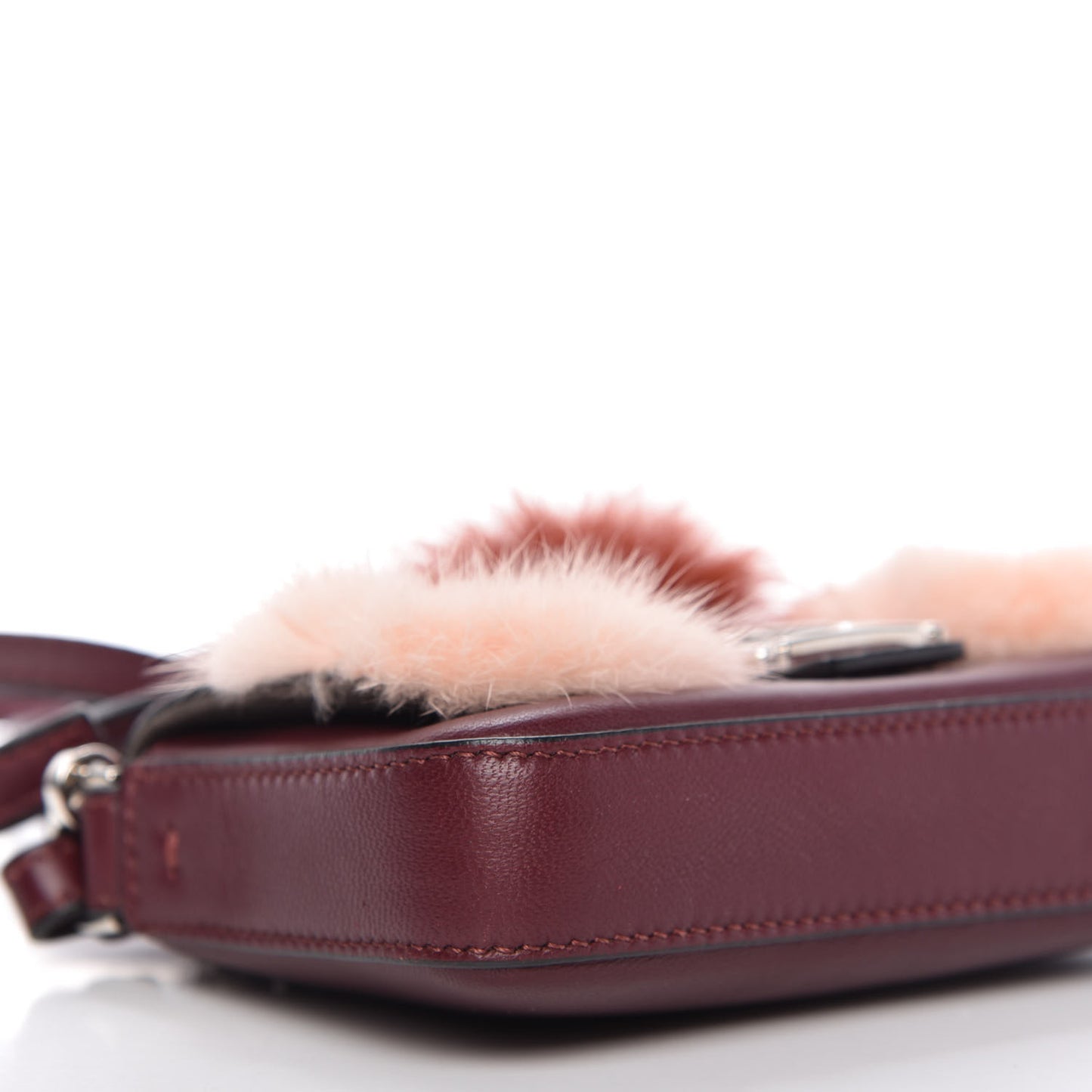 Shiny Nappa Mink Fox Fur Crystal Micro Buggie Baguette Bordeaux Rust Multicolor