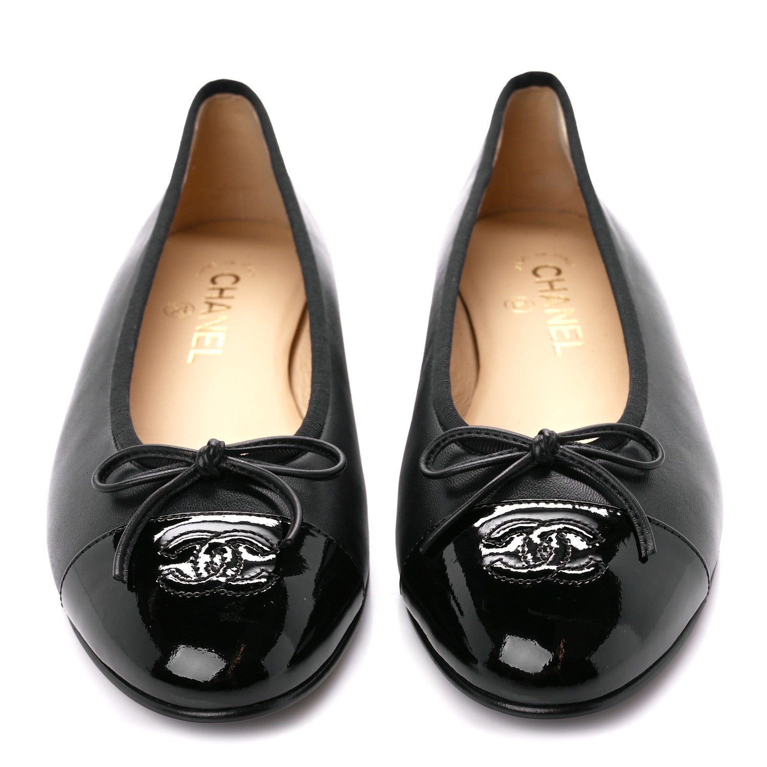 Chanel Lambskin Patent CC Cap Toe Ballerina Flats 39 Black 2 of 8