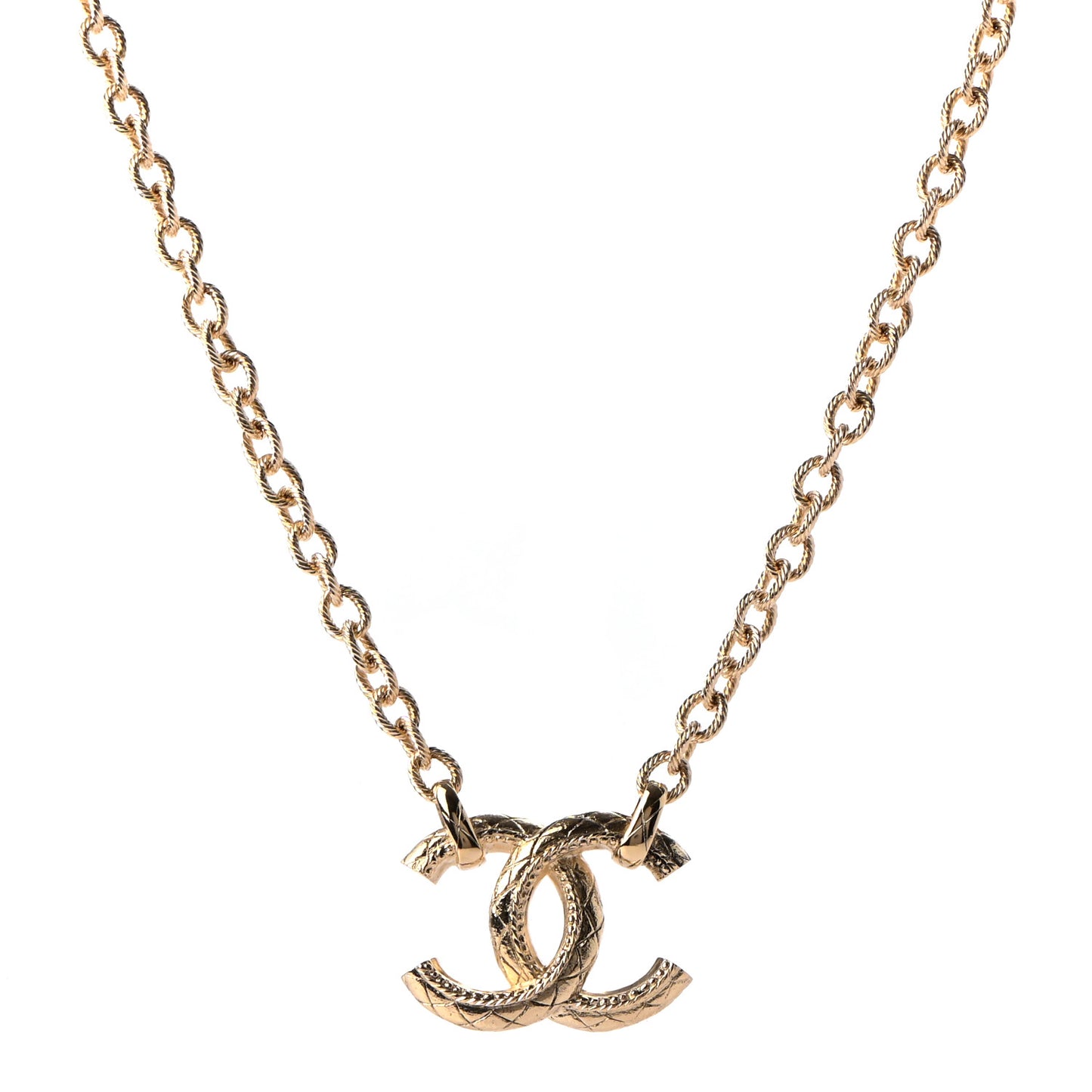 Metal Quilted CC Necklace Gold