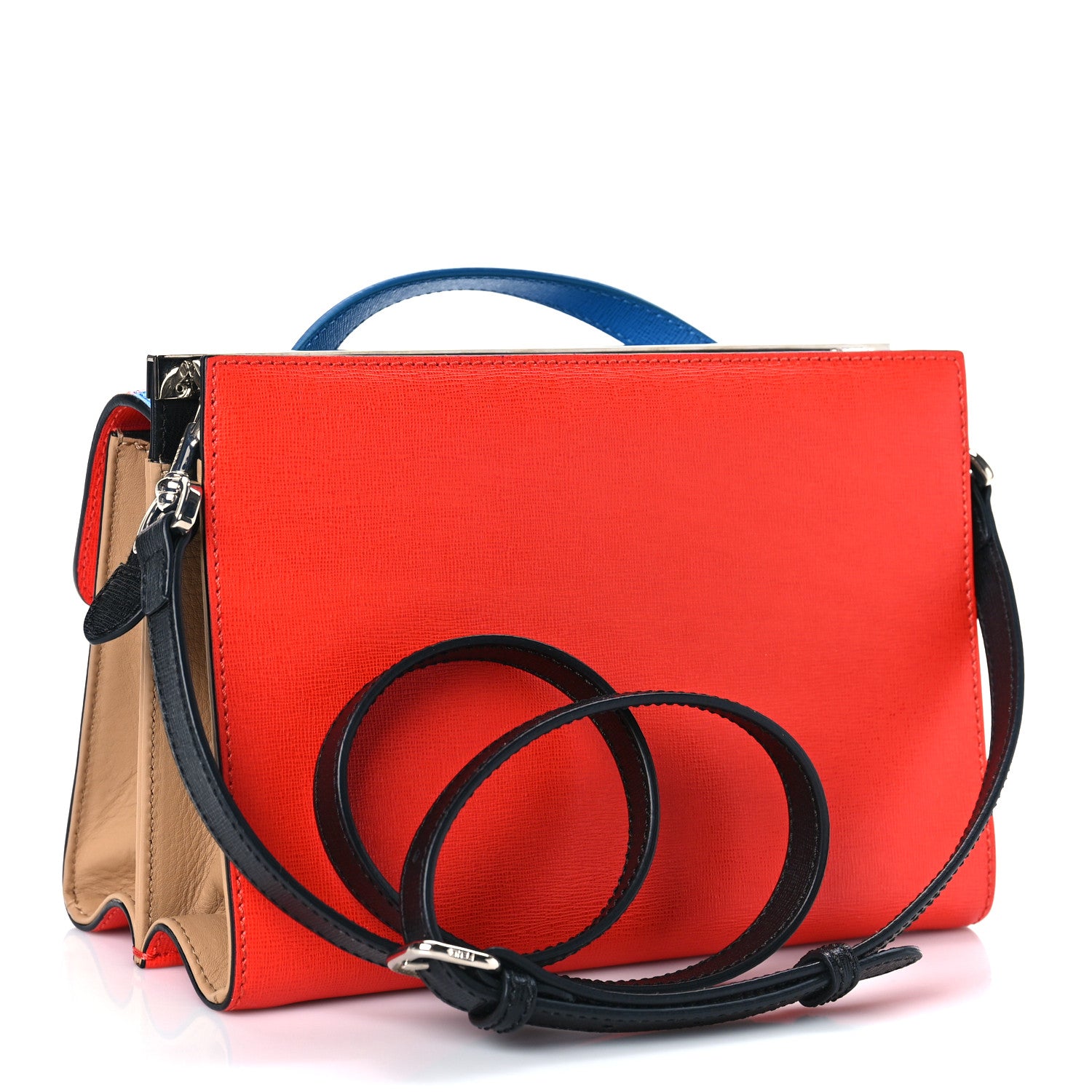 Fendi Vitello Elite Monster Mini Demi Jour Shoulder Bag Papavero Royal Blue Multicolor 2 of 8