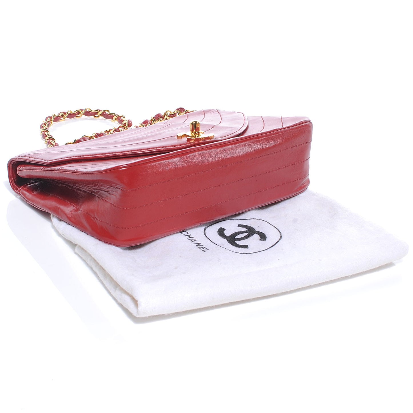 Lambskin Ribbon Stitched Flap Red