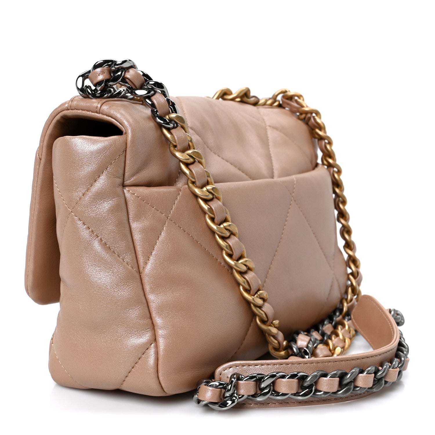 Chanel Shiny Lambskin Quilted Medium Chanel 19 Flap Beige 3 of 10