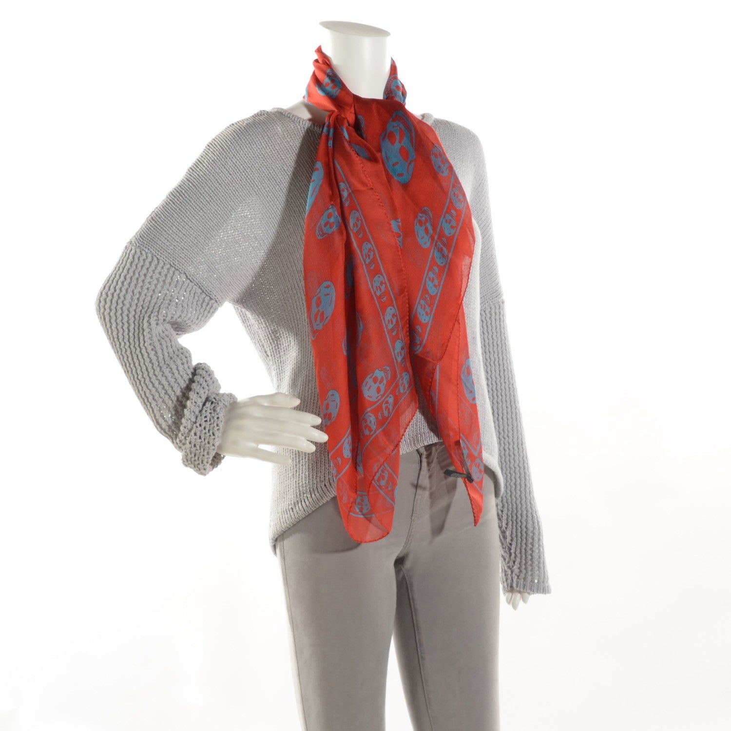 Alexander McQueen Silk Chiffon Skull Scarf Red 2 of 7
