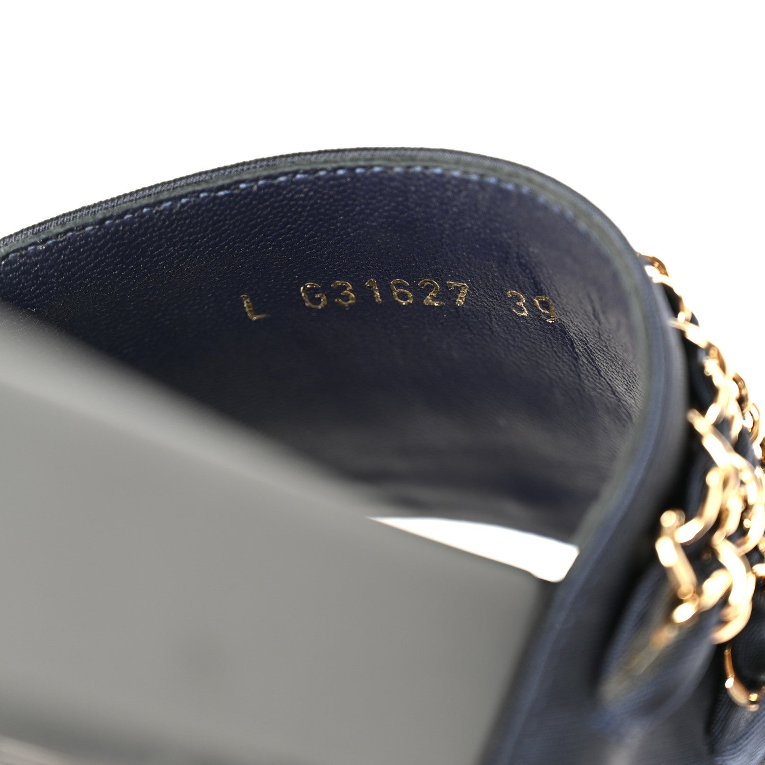 Chanel Satin Canvas Chain Slides Sandals Flats 39 Marine 9 of 10
