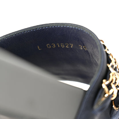 Chanel Satin Canvas Chain Slides Sandals Flats 39 Marine 9 of 10