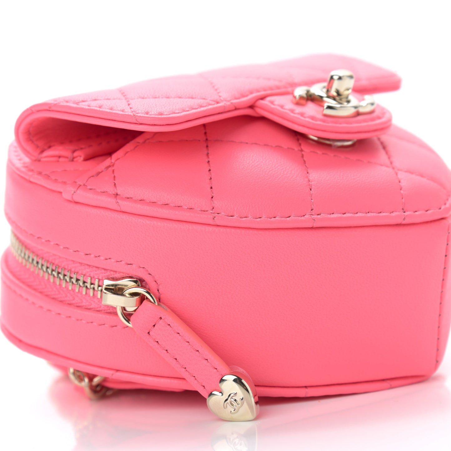 Lambskin Quilted CC In Love Heart Waist Belt Bag With Chain Pink